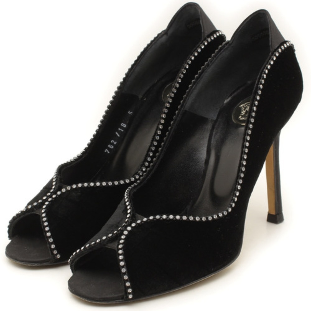 Versace Black Studded Heels In Box